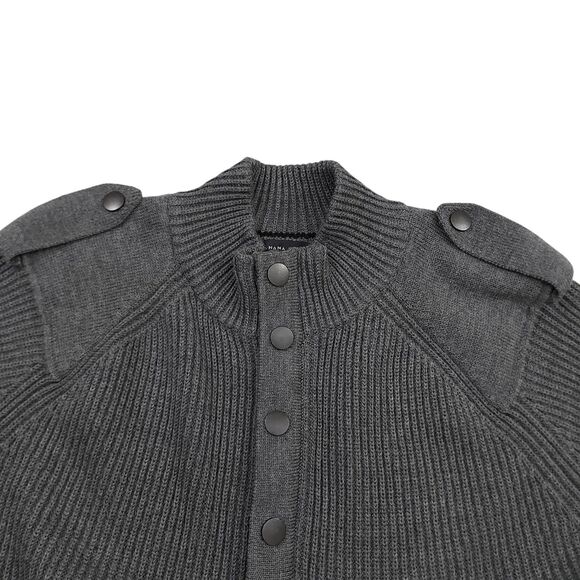 Banana Republic Sweater Men XL Gray Wool Ribbed Pullover Heavyweight Epaulettes - Picture 4 of 12